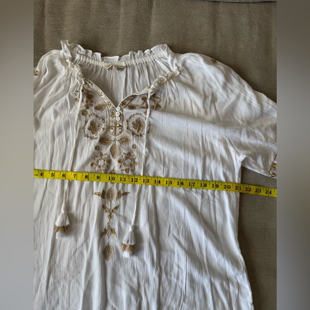 Soft Surroundings Embroidered Peasant Blouse White Gold | petite large - Picture 12 of 14